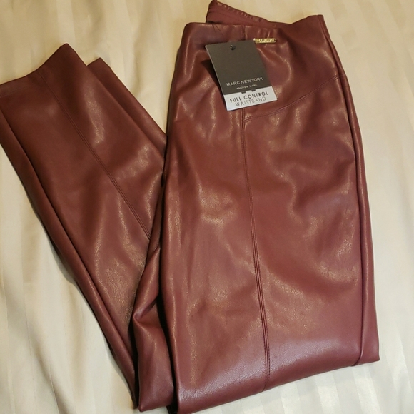 Andrew Marc Pants - Andrew Marc, leather like, waste control, burgandy